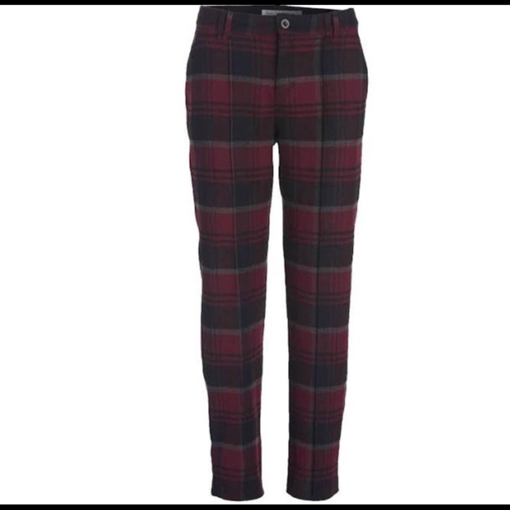WOOLRICH plaid pants wool blend Burgundy Black 12